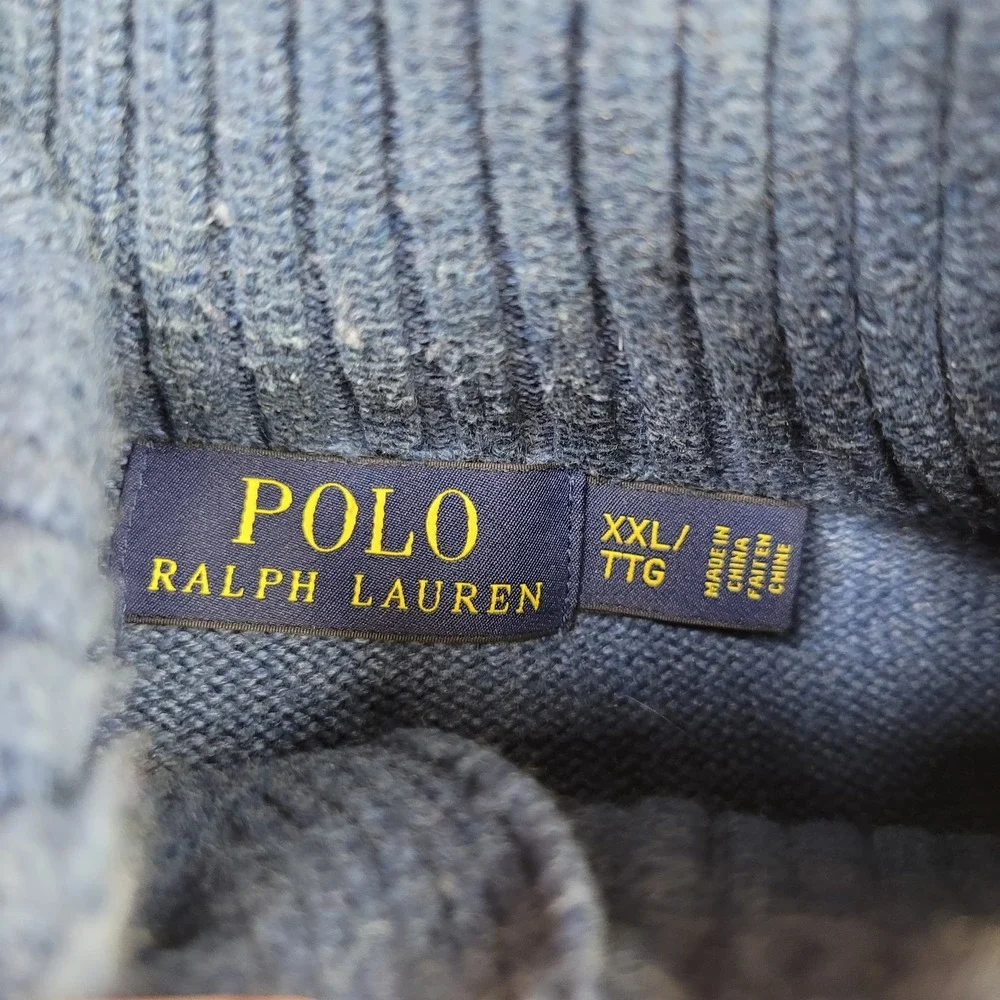 Polo Ralph Lauren Knit Pullover Sweater Men 2XL Blue 1/4 Button Mock Neck Preppy